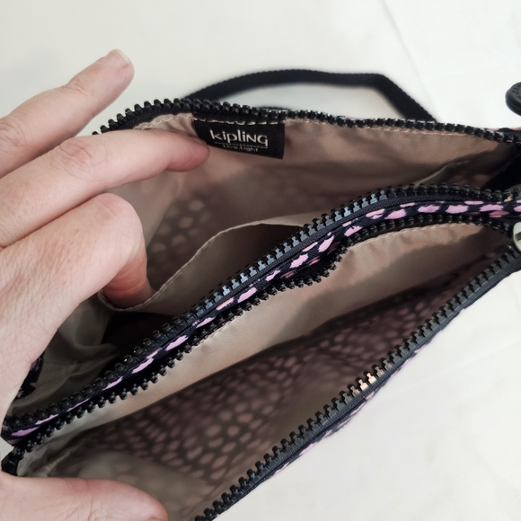 NWT Kipling Mikaela Nylon Crossbody Bag Pink & Black Dot Print w/ Monkey - Picture 7 of 14